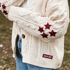 Taylor Swift Cable Knit Cardigan Red